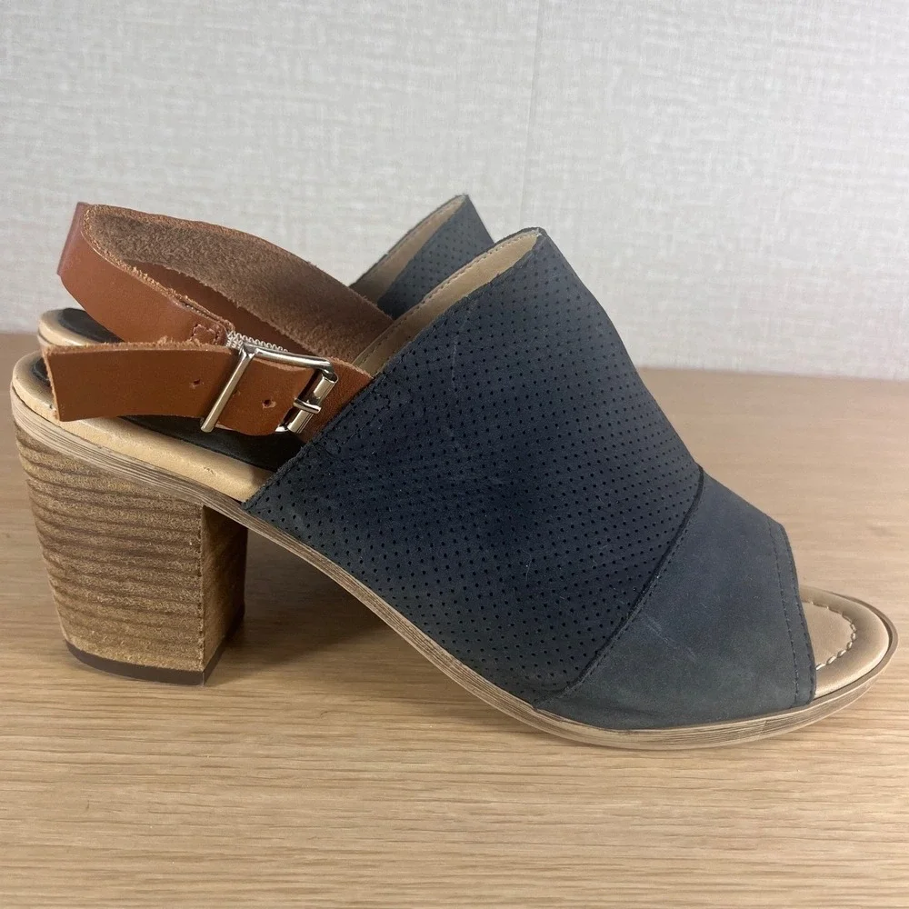 Made in Italy Sophia Milano Black Suede Leather Block Heel Slingback Sandals 9